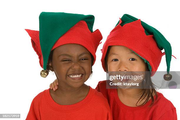 cute christmas elves - green hat 個照片及圖片檔