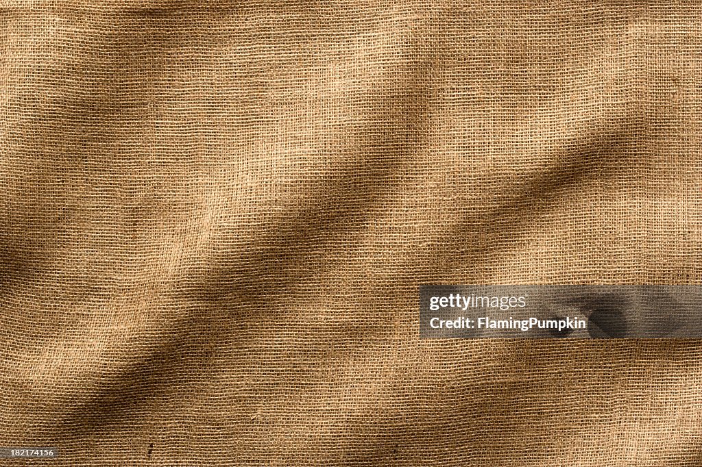 Burlap Fabric with Wrinkles, Wide Shot. Full Frame.