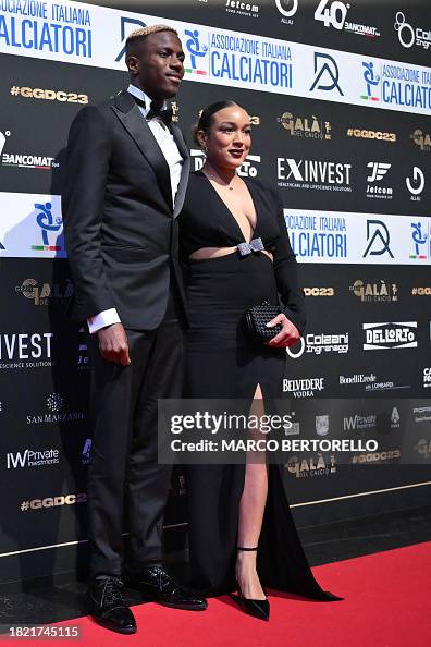 Napoli's Nigerian forward Victor Osimhen poses with his girlfriend