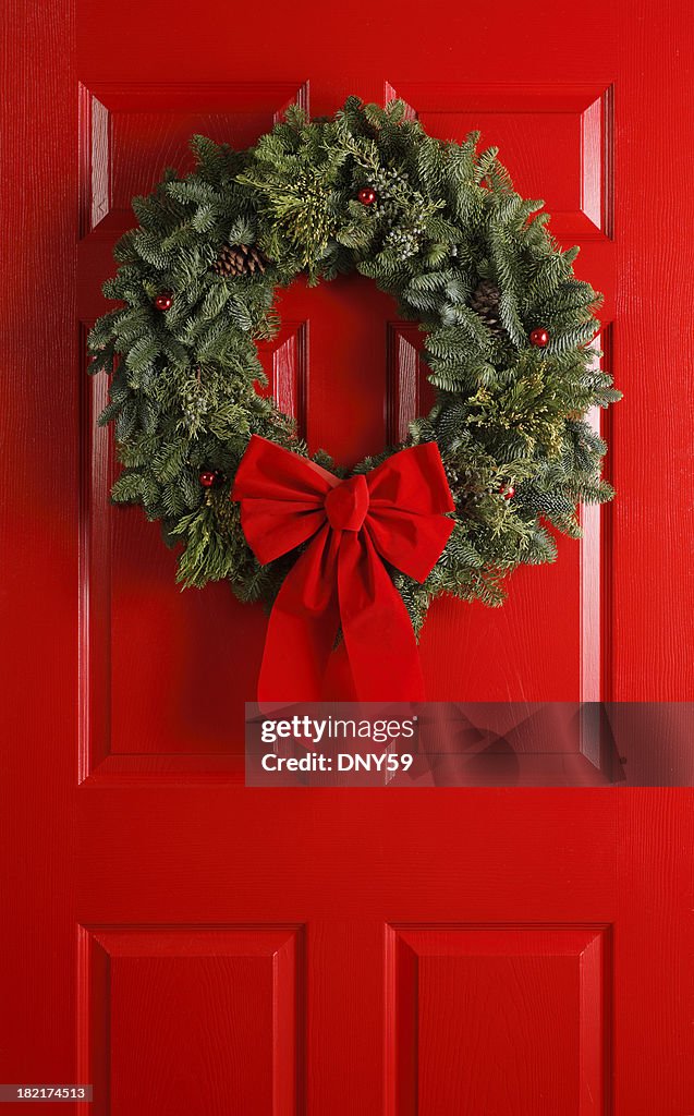 Christmas Wreath on Red Door