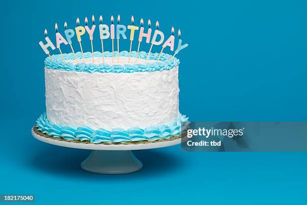 birthday cake - blue candle stock pictures, royalty-free photos & images