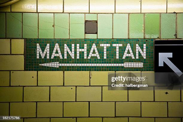 manhattan subway sign - new york subway station stock pictures, royalty-free photos & images