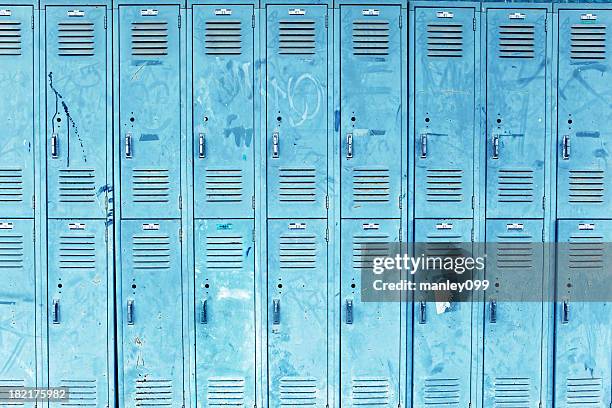 messed up blue lockers - lockers bildbanksfoton och bilder