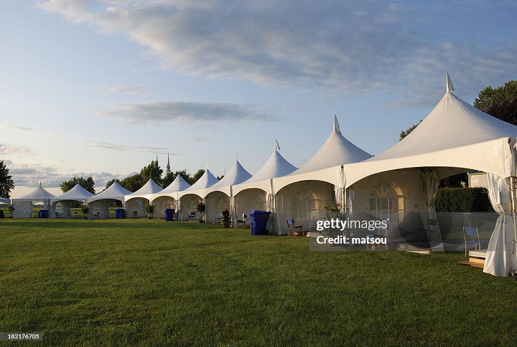 Entertainment tent at sunset.