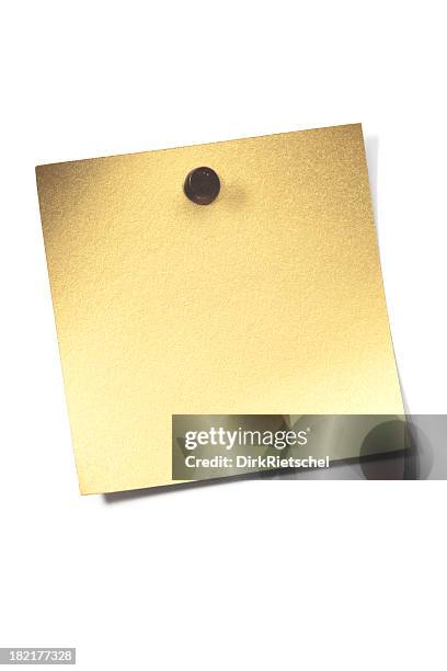 golden blank note. - sticky note push pin stock pictures, royalty-free photos & images