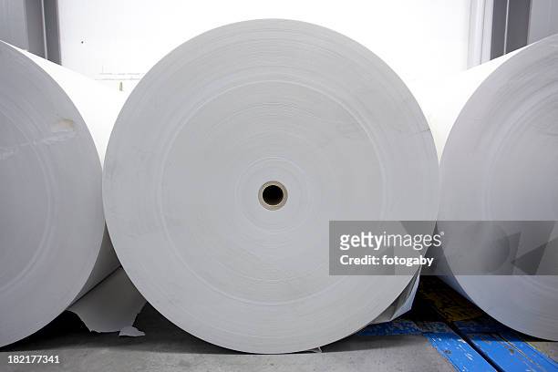 large rolls of white printing paper for the press - opgerold stockfoto's en -beelden