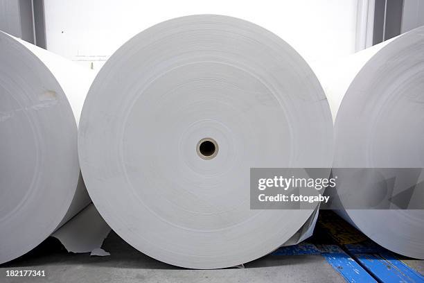 large rolls of white printing paper for the press - rolled newspaper stock pictures, royalty-free photos & images