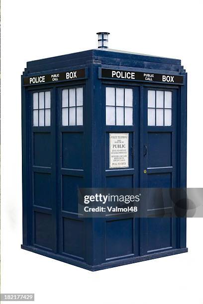 old english police box isolated - emergency telephone box stock pictures, royalty-free photos & images