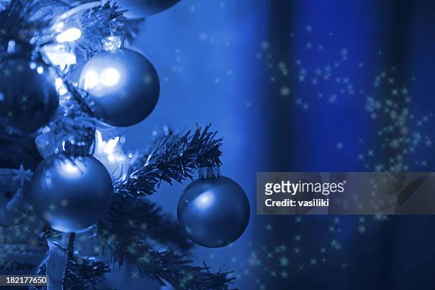 blue christmas tree - blue baubles stock pictures, royalty-free photos & images