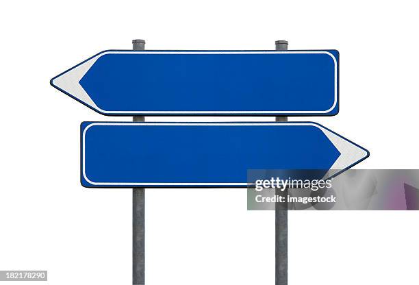blue blank directional sign posts - road sign isolated stock pictures, royalty-free photos & images