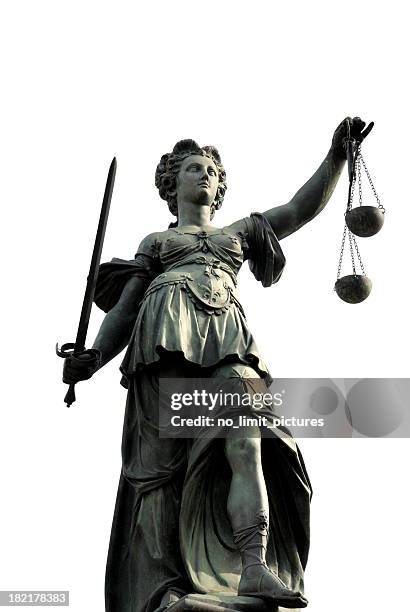 state of justitia symbolizing justice with scale and sword - manifestation in demand of justice for maldonado stockfoto's en -beelden