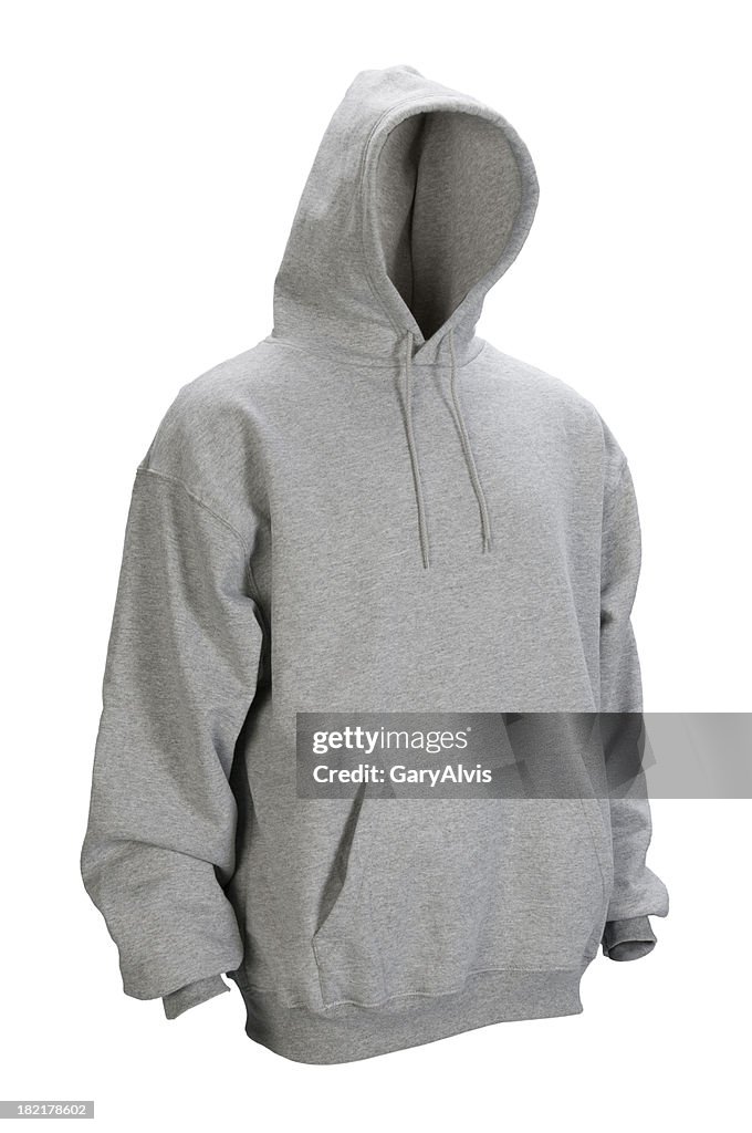 Vuoto felpa con cappuccio grigio, fronte-isolato su bianco/clipping path