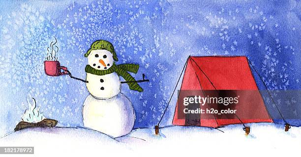 camping snowman - campfire art stock illustrations