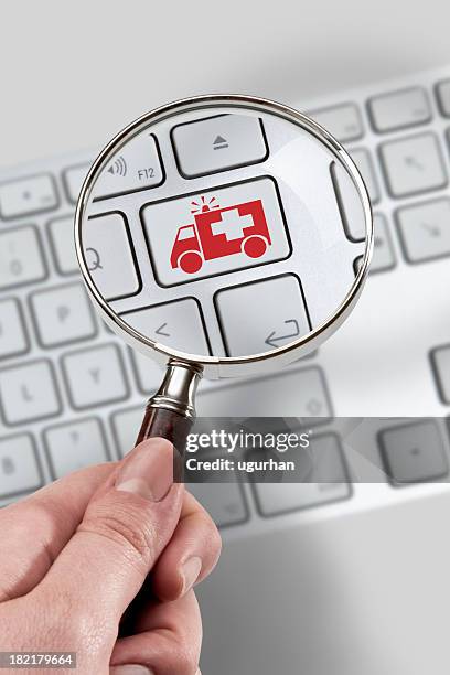 magnifying glass concept - ambulance approaching stock pictures, royalty-free photos & images