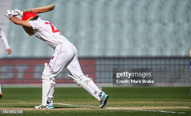 Henry Hunt of the Redbacks bowled by Fergus O'Neill of the Bushrangers during the Sheffield Shield match between South Australia and Victoria at...