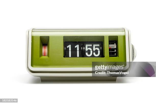 retro digital flip clock - alarm clock white background stock pictures, royalty-free photos & images