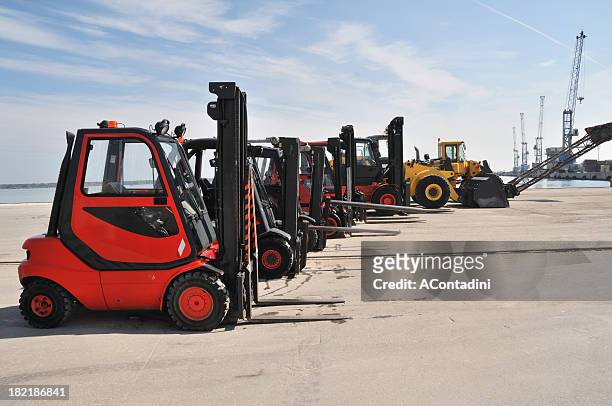 fork lift fleet - forklift stock pictures, royalty-free photos & images