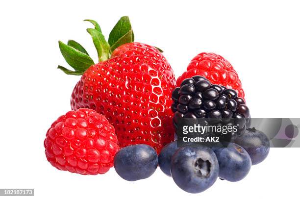 isolated berries - strawberry stock pictures, royalty-free photos & images