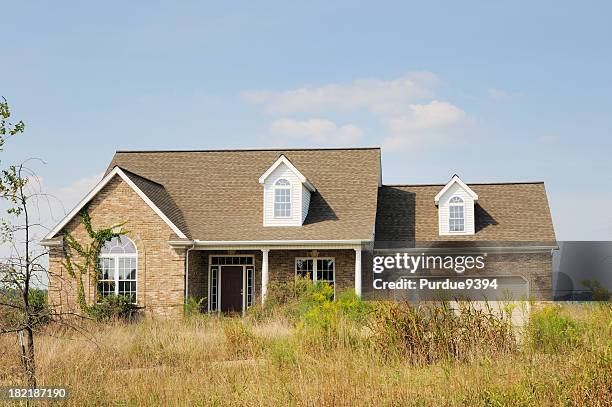 pignoramento coperto di vegetazione americana moderna casa - foreclosure foto e immagini stock