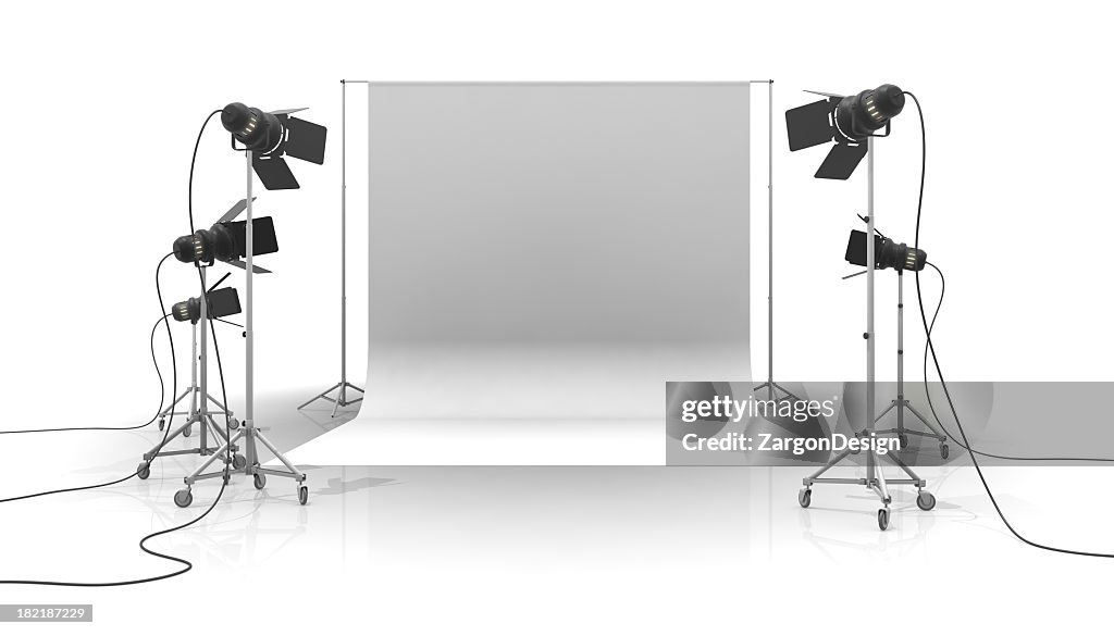 A photo studio with white background