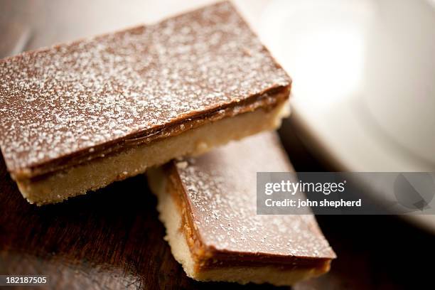 caramel shortbread - shortbread stock pictures, royalty-free photos & images