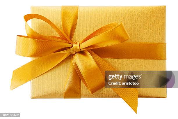 golden gift box - gift wrapping stock pictures, royalty-free photos & images