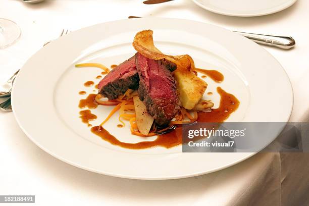 haute cuisine, venison - roe deer stock pictures, royalty-free photos & images