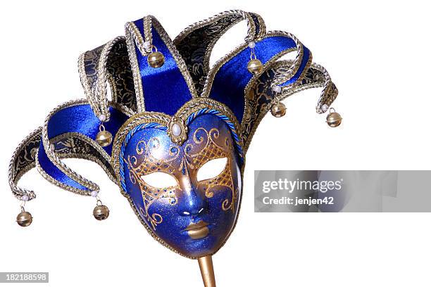 a picture of a blue and gold mask - masquerade mask stockfoto's en -beelden