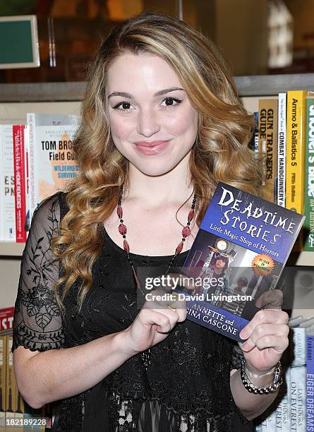 Actress Jennifer Stone celebrates her new Nickelodeon series "Deadtime Stories" at Barnes & Noble bookstore at The Grove on September 28, 2013 in Los...