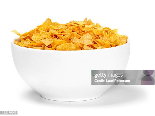 corn knuspriger frühstück zerealien - bowl of cornflakes stock-fotos und bilder