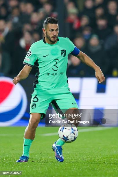 Koke of Atletico Madrid Controlls the ball during the UEFA Champions League match between Feyenoord and Atletico Madrid at Feyenoord Stadium on...