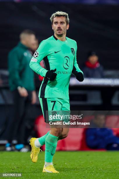 Antoine Griezmann of Atletico Madrid looks on during the UEFA Champions League match between Feyenoord and Atletico Madrid at Feyenoord Stadium on...