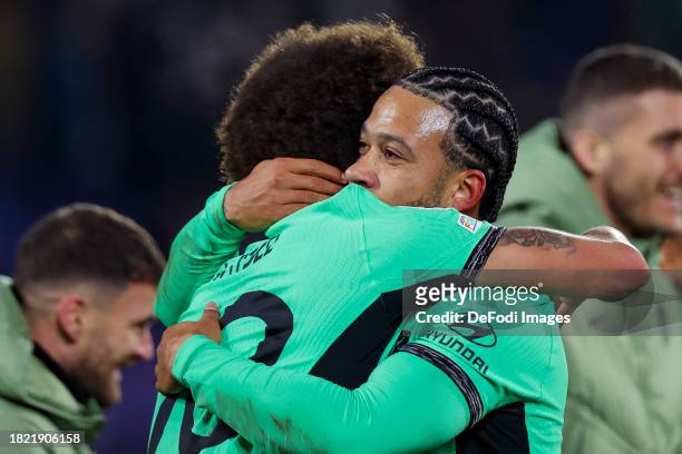 Axel Witsel of Atletico Madrid and Memphis Depay of Atletico Madrid looks on during the UEFA Champions League match between Feyenoord and Atletico...