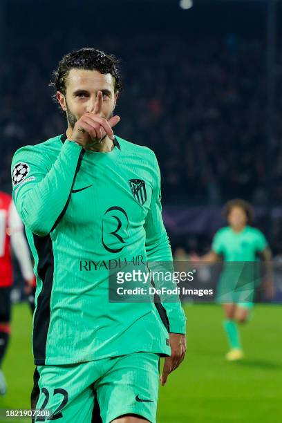 Mario Hermoso of Atletico Madrid celebrates after scoring his teams 0:2 goal during the UEFA Champions League match between Feyenoord and Atletico...