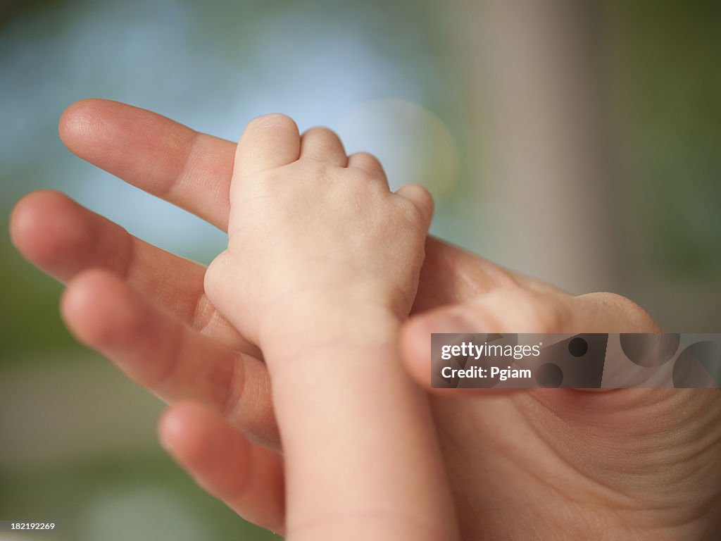 Hands of a mother and baby