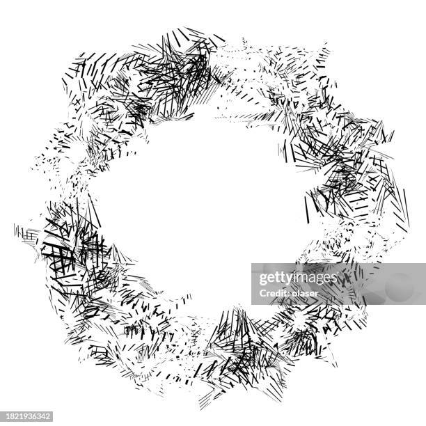 abstract circular scribble pattern illustration - tangled lines stock illustrations