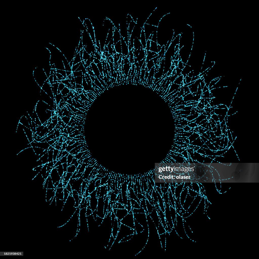 Diseño radial inspirado en el iris turquesa centrado alrededor de un espacio de copia de pupila.