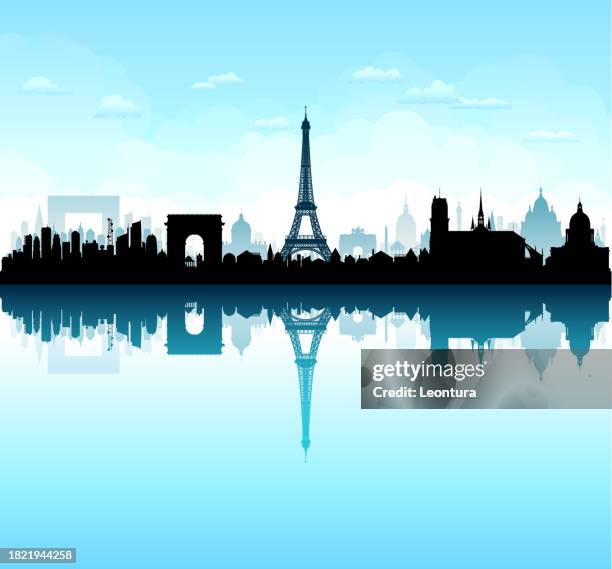 ilustraciones, imágenes clip art, dibujos animados e iconos de stock de silueta del horizonte de parís, francia (todos los edificios están completos y son móviles) - paris