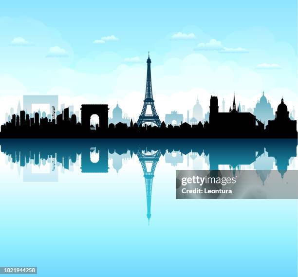 paris, france skyline silhouette (all buildings are complete and moveable) - paris skyline vector stock illustrations