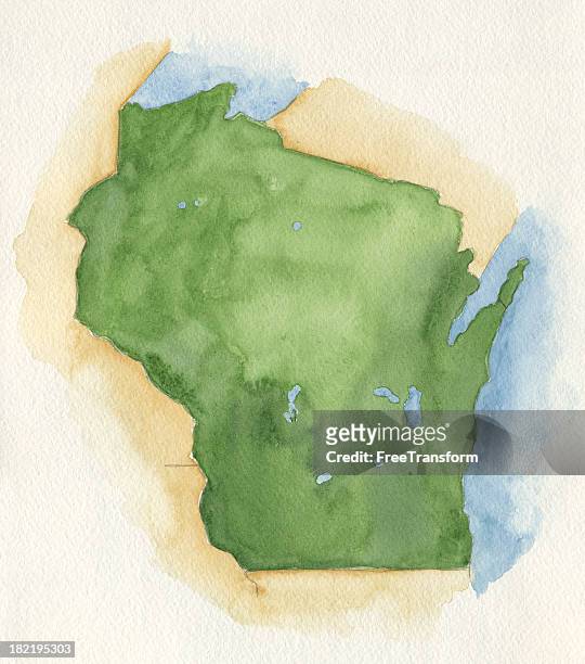 watercolor map of wisconsin - wisconsin stock illustrations