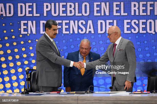 President of Venezuela Nicolas Maduro, Rector of the National Electoral Council Elvis Amoroso and President of the National Assembly Jorge Rodriguez...