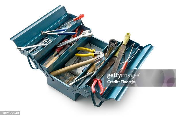 work tools: toolbox isolated on white background - verktygslåda bildbanksfoton och bilder