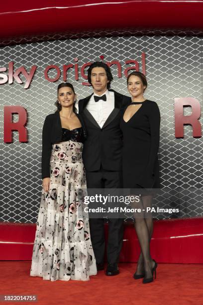 Penelope Cruz, Adam Driver and Shailene Woodley arrive for the premiere of Ferrari at Odeon Luxe, Leicester Square in central London. Picture date:...