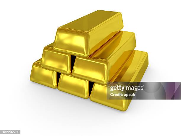 gold ingots stacked in a pyramid - gold bars stock pictures, royalty-free photos & images