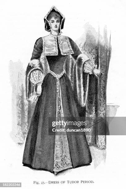 dress of tudor period - tudor women stock illustrations