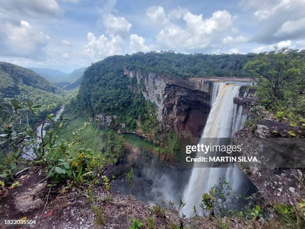 View of Kaieteur, the world's largest single drop waterfall, located in the Potaro-Siparuni region of Guyana, on April 12, 2023. The falls are part...