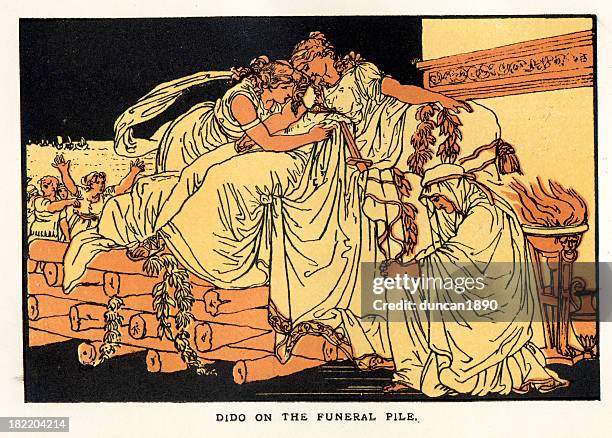 ilustraciones, imágenes clip art, dibujos animados e iconos de stock de dido queen de cartago - funeral