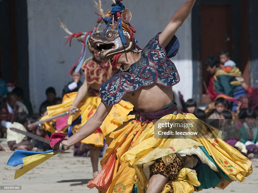 Costumed Dancer in Traditional Bhutan Festival