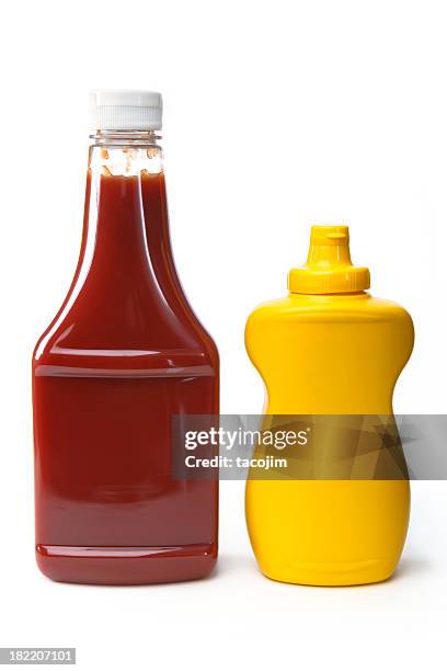 isolated objects - catsup and mustard - ketchup bottles stock pictures, royalty-free photos & images
