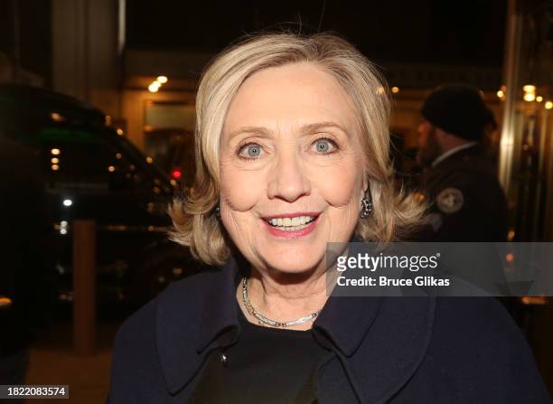 Hillary Clinton poses backstage at "Purlie Victorious" on Broadway at The Music Box Theatre on November 29, 2023 in New York City.